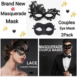 Black Lace Masquerade Mask, 2-Piece Couples Set